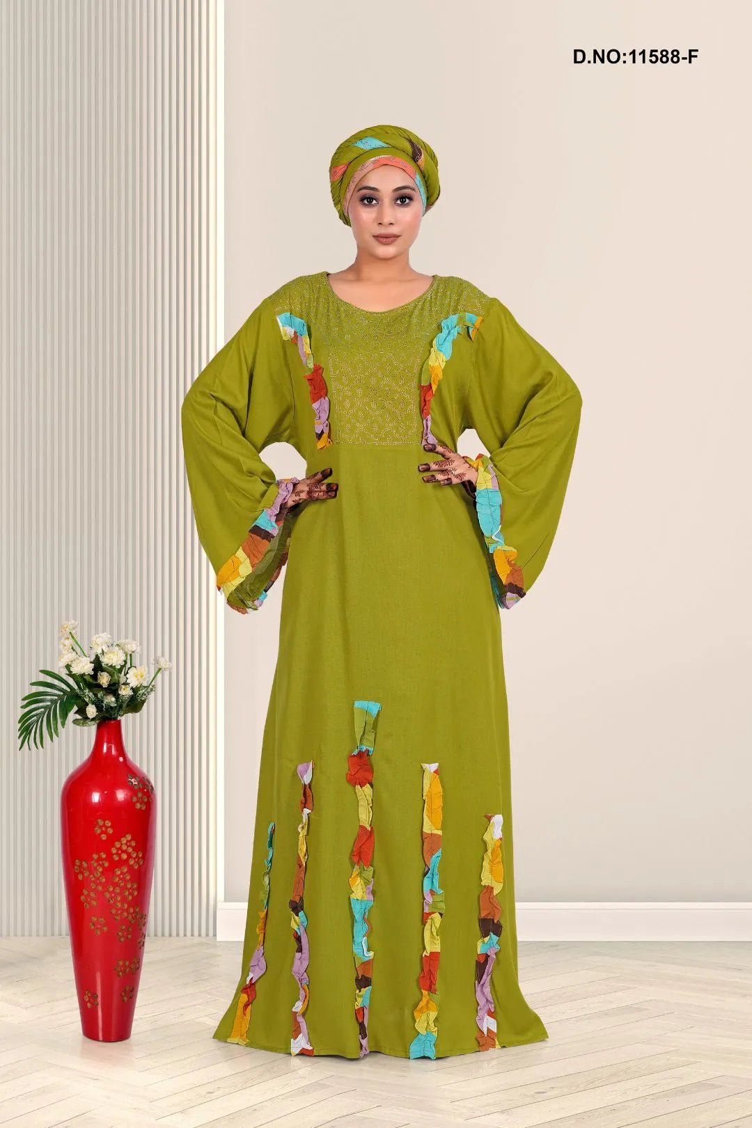 Rayon Embroidered Kaftan with Decorative Applique Work - غاجي والا إكسبورت Gajiwala Export