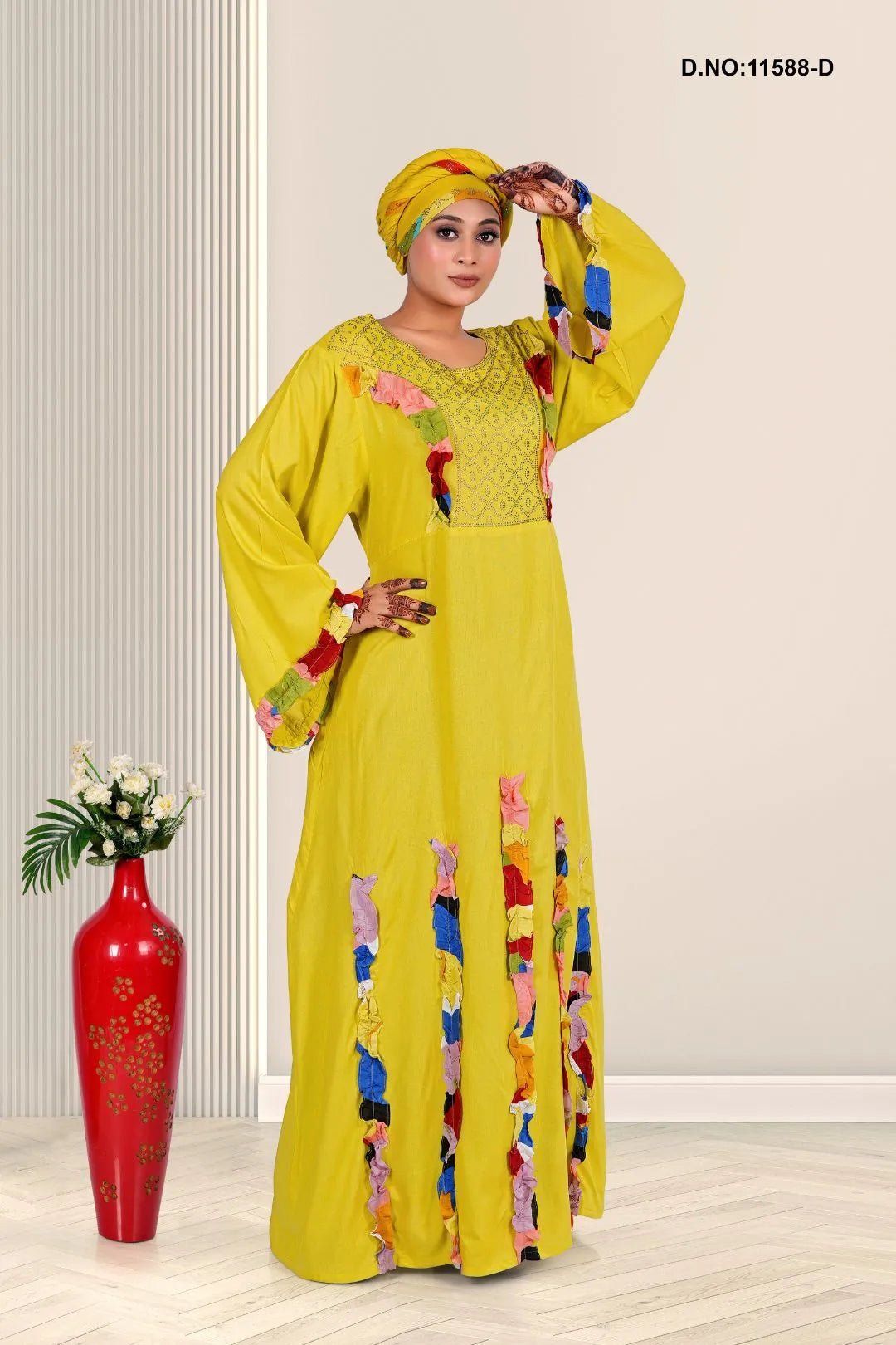 Rayon Embroidered Kaftan with Decorative Applique Work - غاجي والا إكسبورت Gajiwala Export