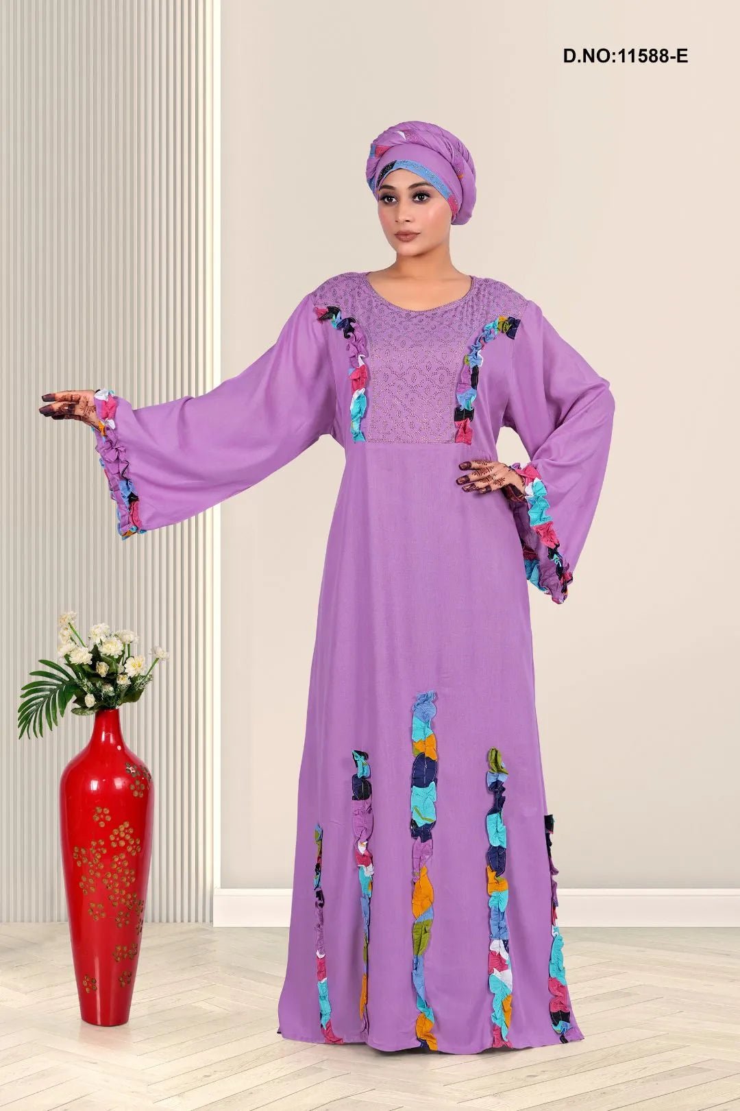 Rayon Embroidered Kaftan with Decorative Applique Work - غاجي والا إكسبورت Gajiwala Export