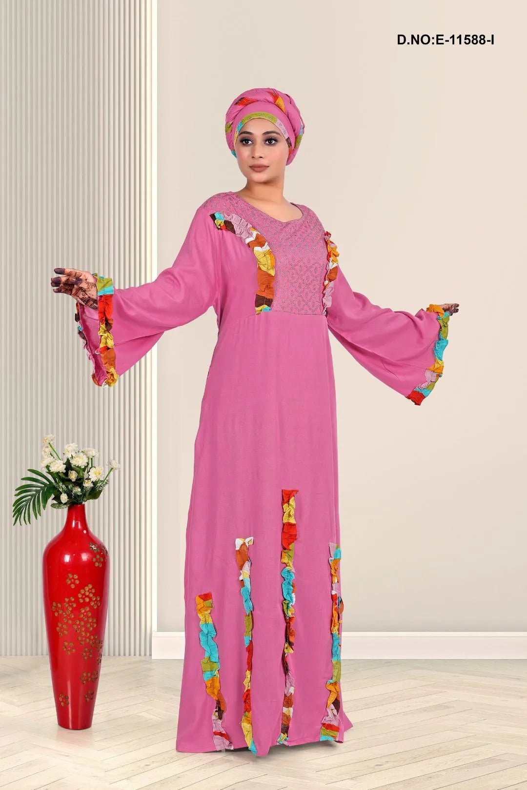 Rayon Embroidered Kaftan with Decorative Applique Work - غاجي والا إكسبورت Gajiwala Export
