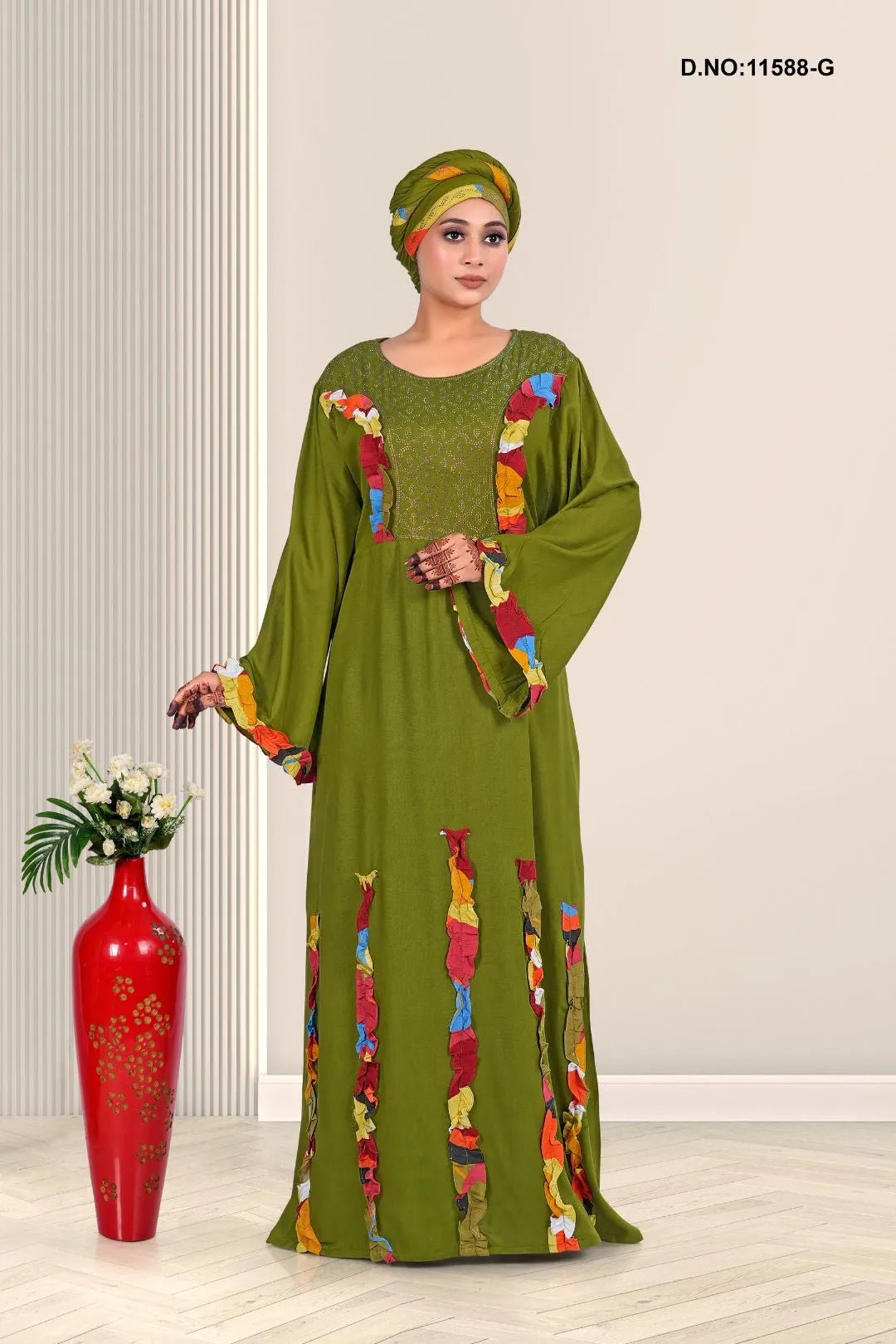 Rayon Embroidered Kaftan with Decorative Applique Work - غاجي والا إكسبورت Gajiwala Export