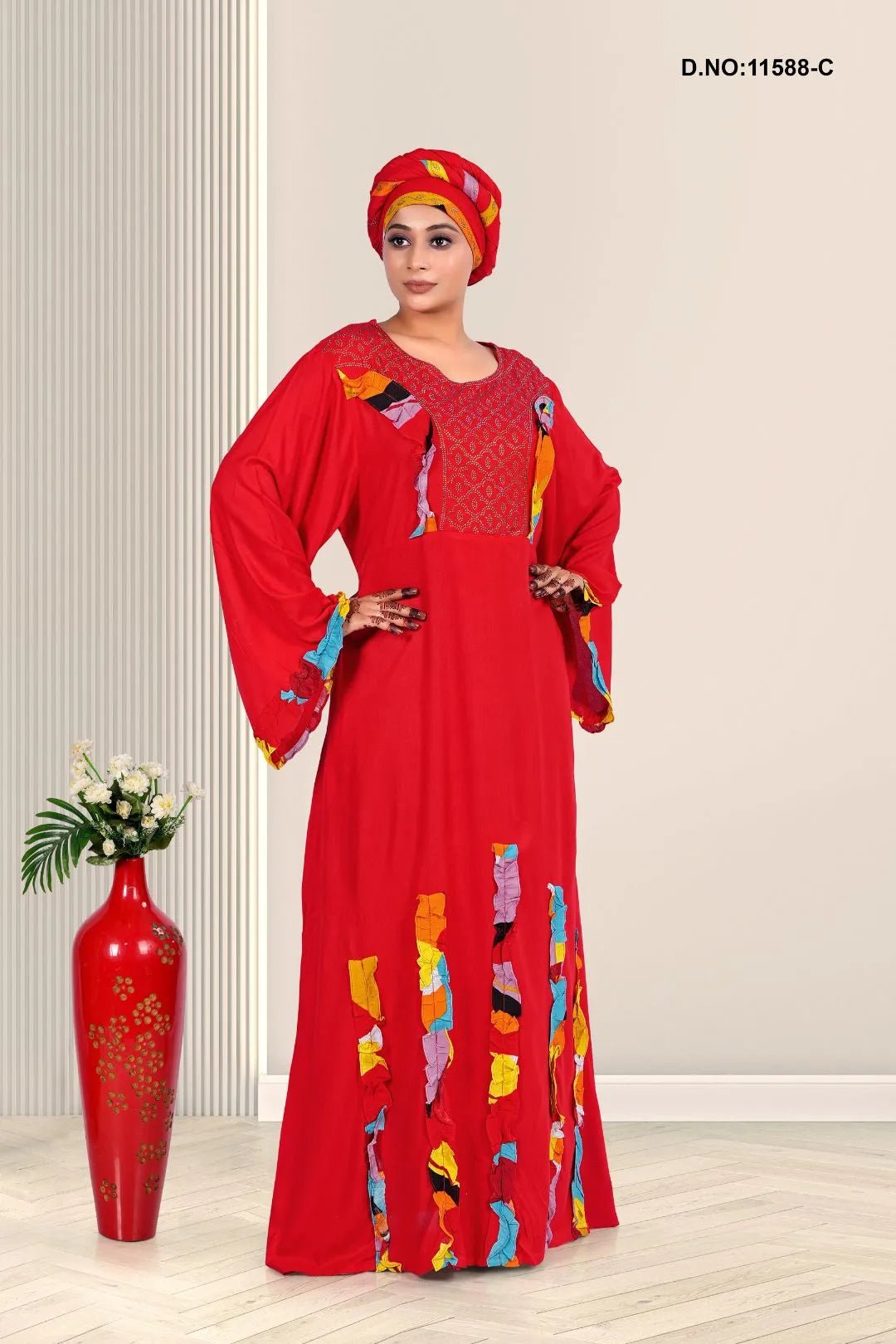 Rayon Embroidered Kaftan with Decorative Applique Work - غاجي والا إكسبورت Gajiwala Export