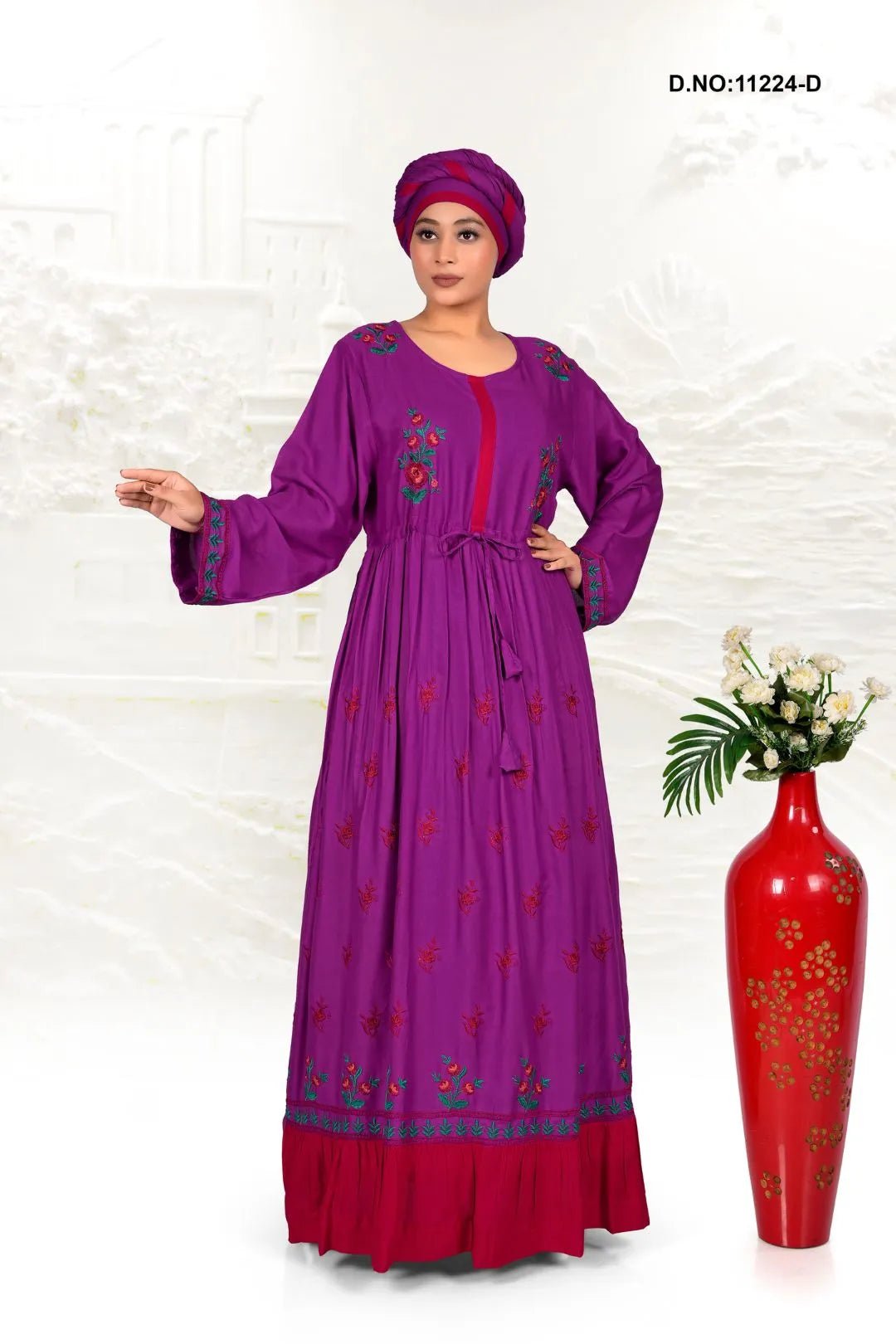 Rayon Embroidered Kaftan with Elegant Floral Work - غاجي والا إكسبورت Gajiwala Export