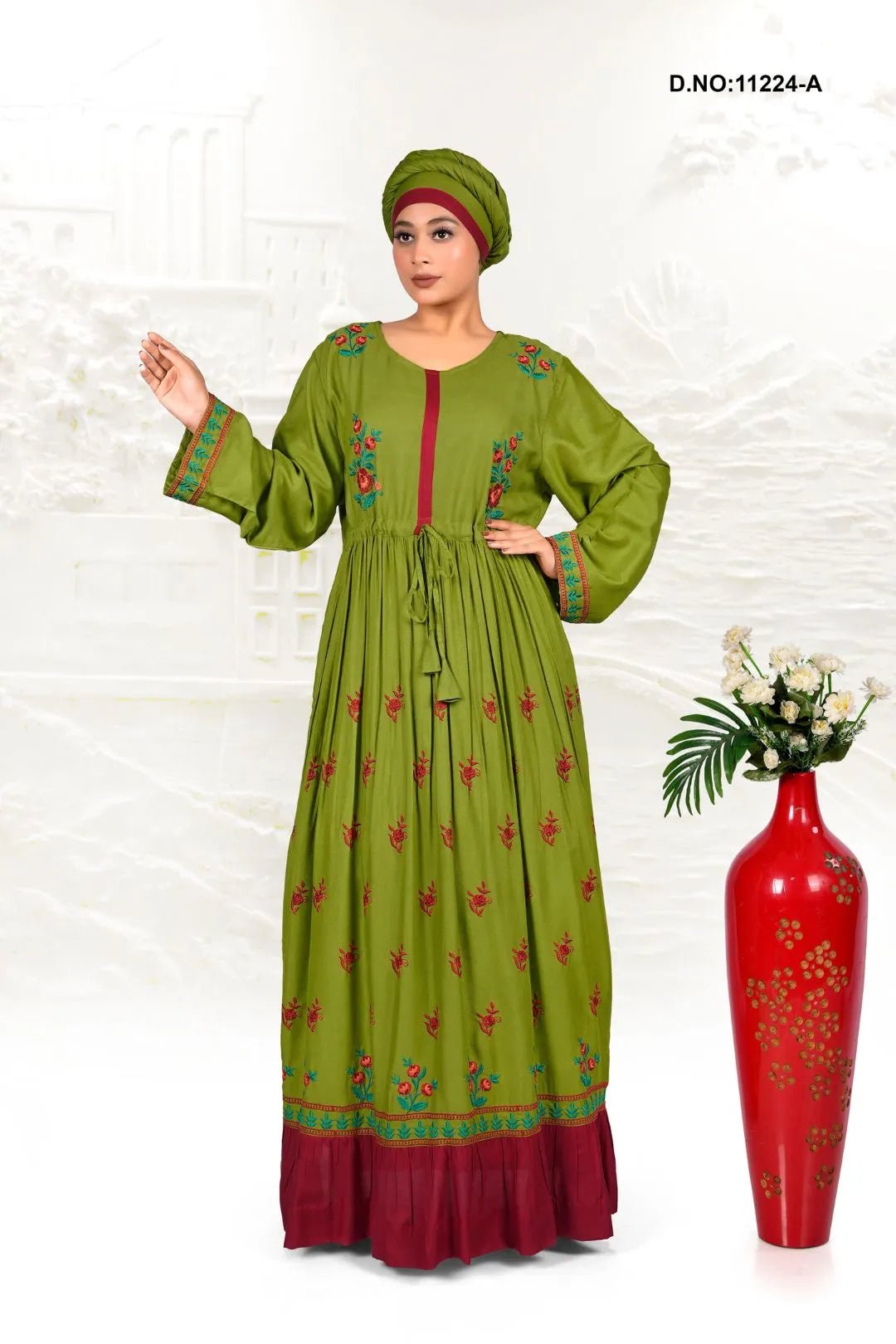 Rayon Embroidered Kaftan with Elegant Floral Work - غاجي والا إكسبورت Gajiwala Export