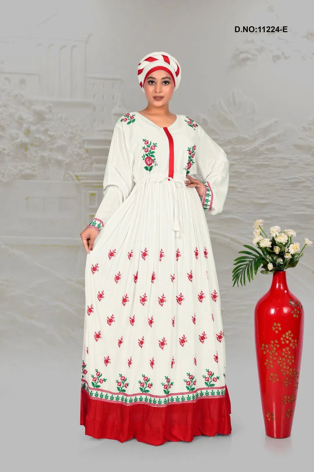 Rayon Embroidered Kaftan with Elegant Floral Work - غاجي والا إكسبورت Gajiwala Export