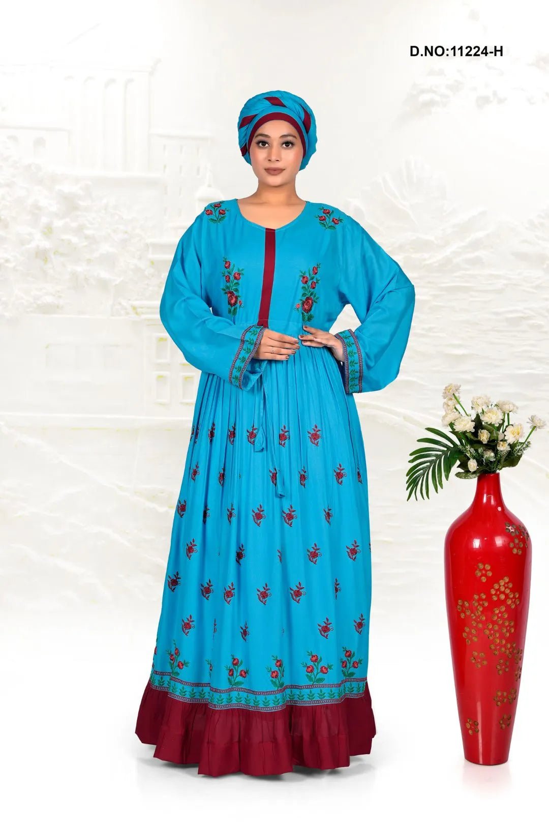 Rayon Embroidered Kaftan with Elegant Floral Work - غاجي والا إكسبورت Gajiwala Export