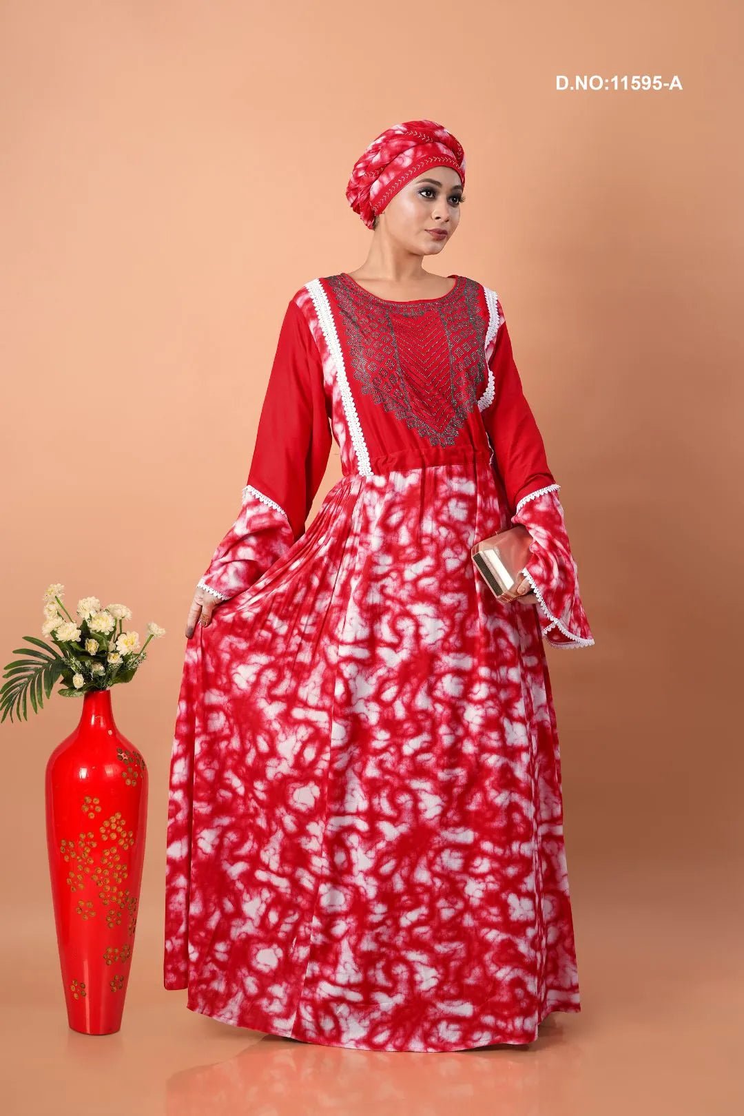 Rayon Embroidered Kaftan with Printed Flowing Design - غاجي والا إكسبورت Gajiwala Export
