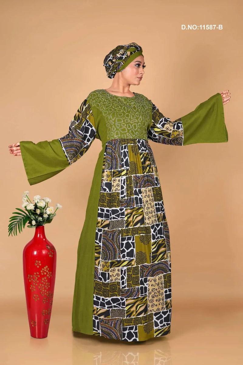 Rayon Embroidered Kaftan with Printed Panel Design - غاجي والا إكسبورت Gajiwala Export