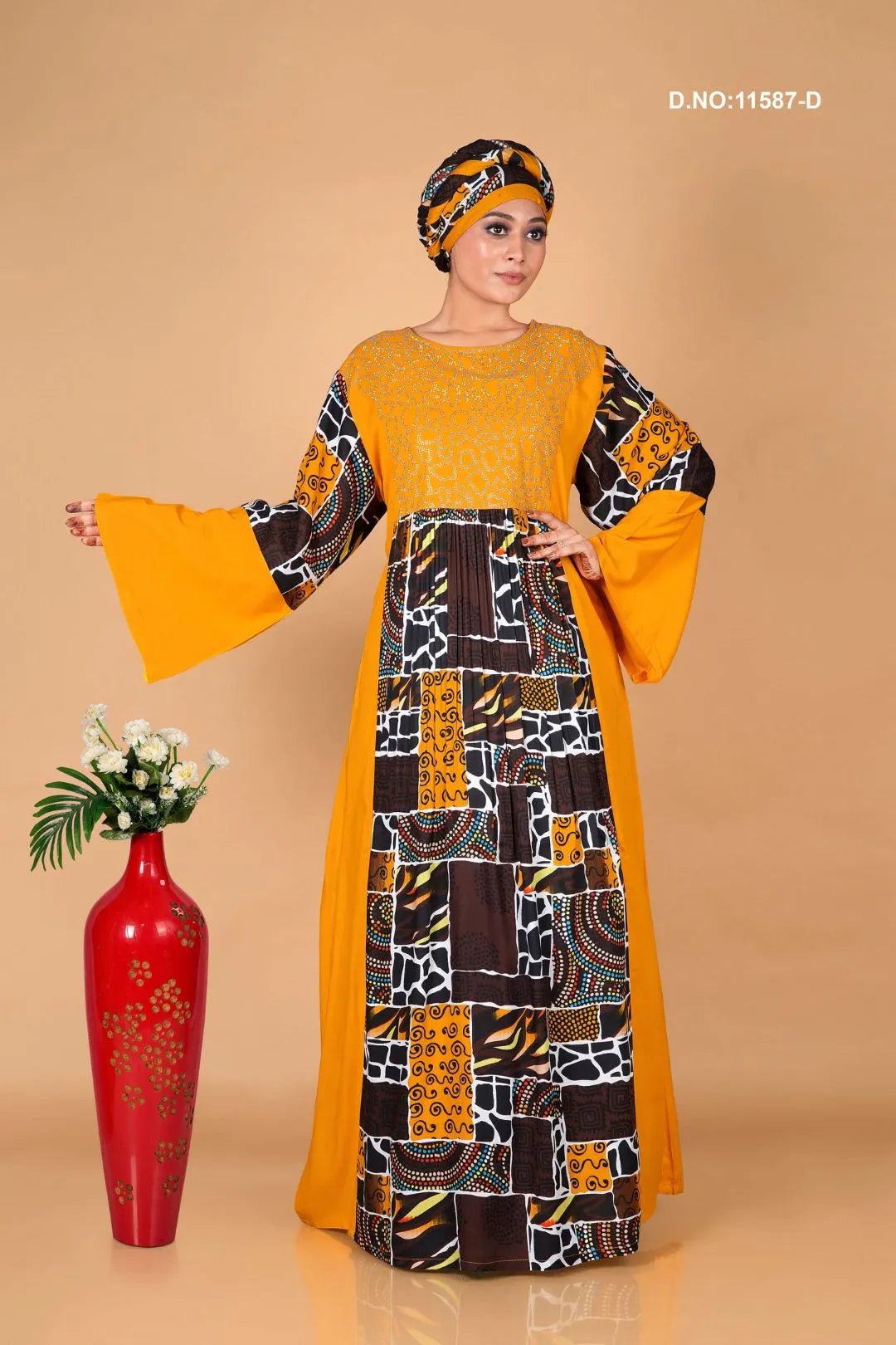 Rayon Embroidered Kaftan with Printed Panel Design - غاجي والا إكسبورت Gajiwala Export