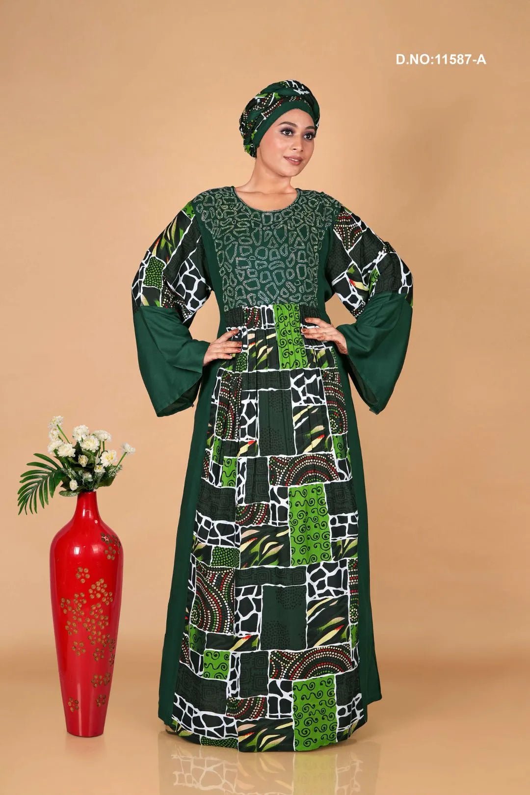 Rayon Embroidered Kaftan with Printed Panel Design - غاجي والا إكسبورت Gajiwala Export