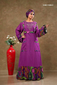 Rayon Kaftan Dress with Artistic Ethnic Print Panels - غاجي والا إكسبورت Gajiwala Export