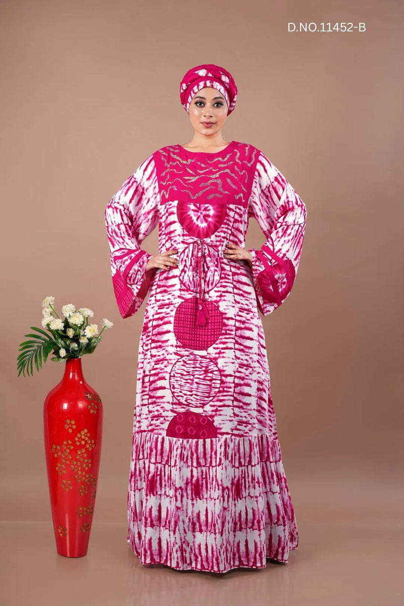 Rayon Kaftan Dress with Artistic Tie Dye Motifs - غاجي والا إكسبورت Gajiwala Export