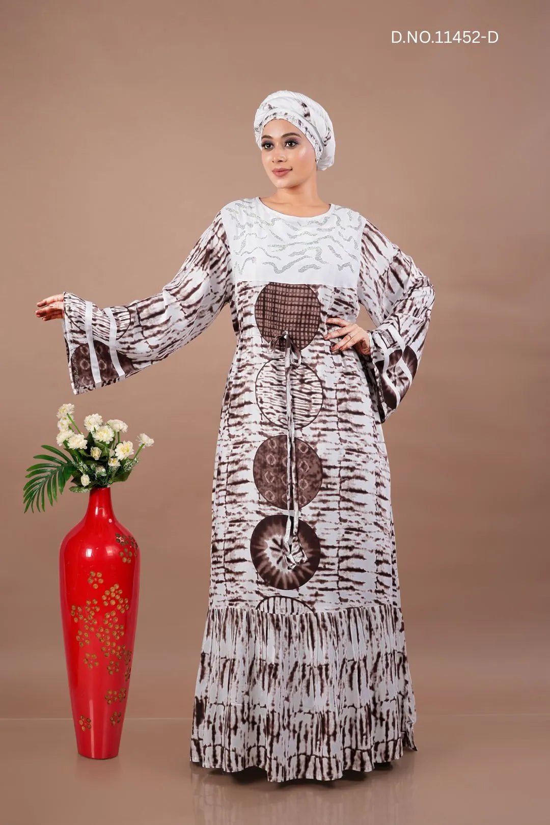 Rayon Kaftan Dress with Artistic Tie Dye Motifs - غاجي والا إكسبورت Gajiwala Export