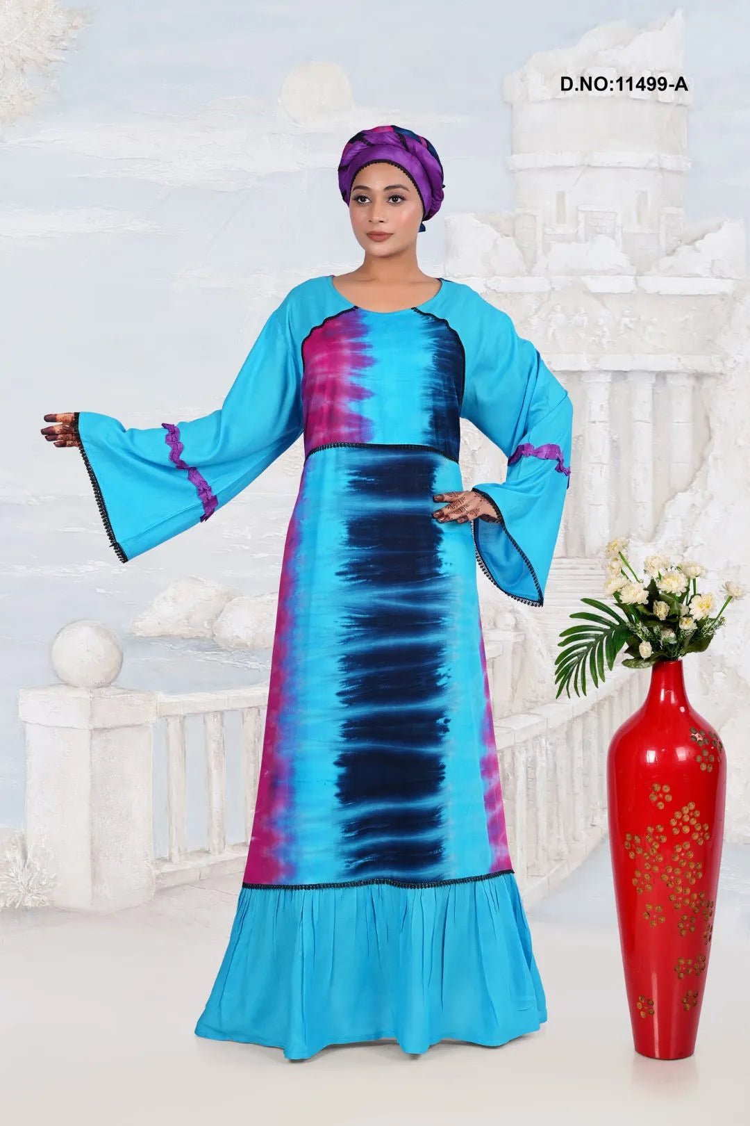 Rayon Kaftan Dress with Contemporary Tie Dye Art - غاجي والا إكسبورت Gajiwala Export