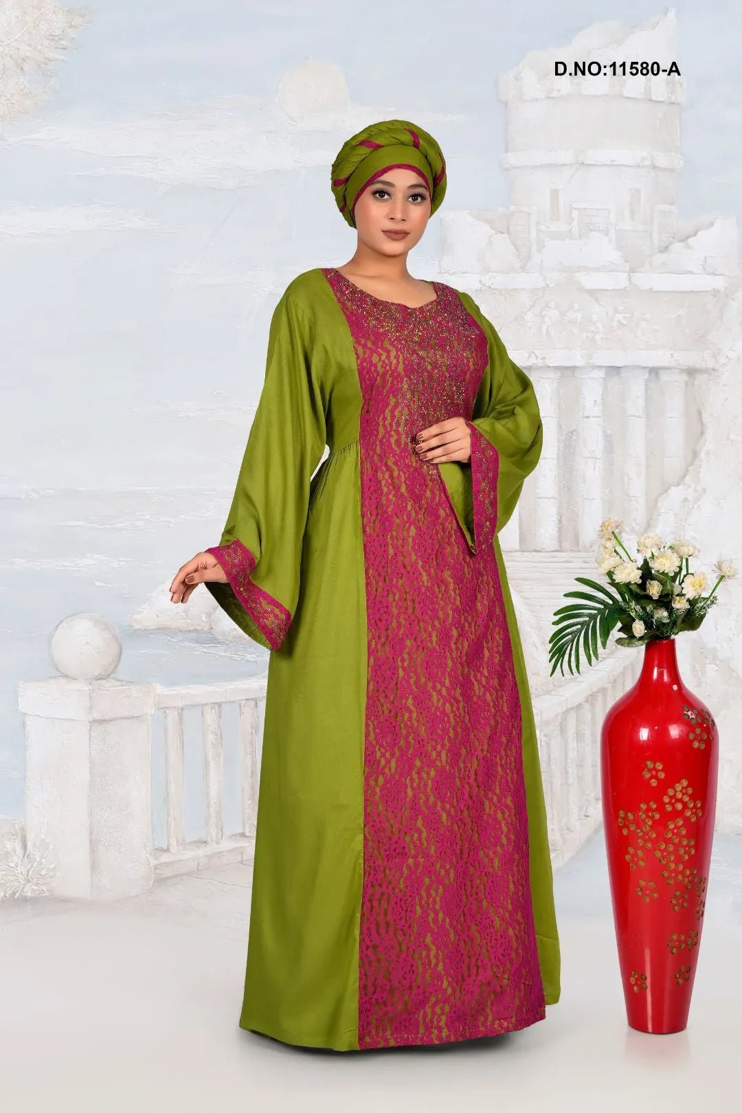 Rayon Kaftan Dress with Elegant Embroidered Panel - غاجي والا إكسبورت Gajiwala Export