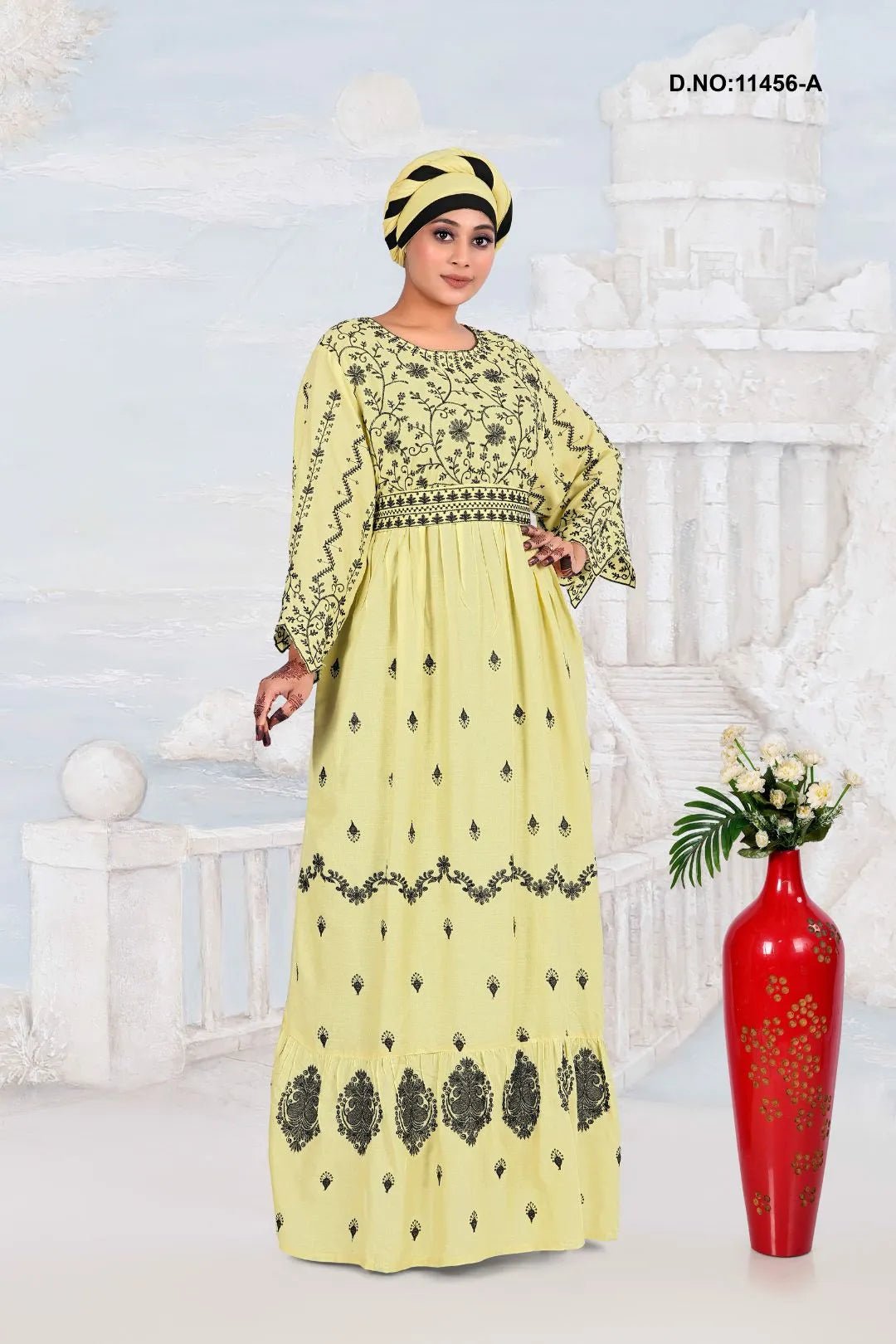 Rayon Kaftan Dress with Elegant Floral Print Work - غاجي والا إكسبورت Gajiwala Export