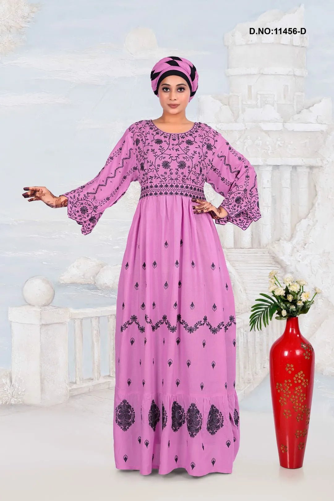 Rayon Kaftan Dress with Elegant Floral Print Work - غاجي والا إكسبورت Gajiwala Export