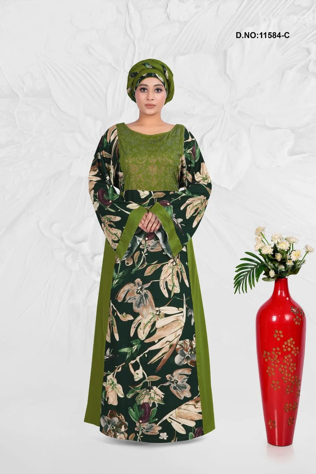 Rayon Kaftan Dress with Embroidered Yoke Panel - غاجي والا إكسبورت Gajiwala Export