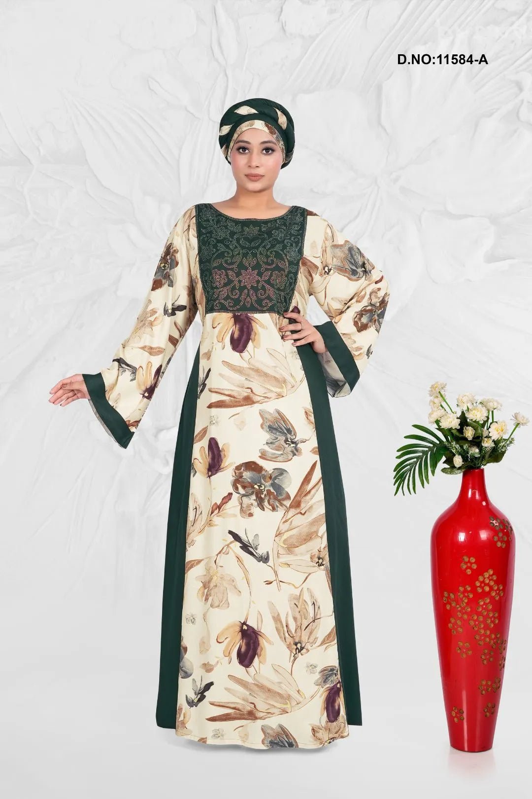 Rayon Kaftan Dress with Embroidered Yoke Panel - غاجي والا إكسبورت Gajiwala Export