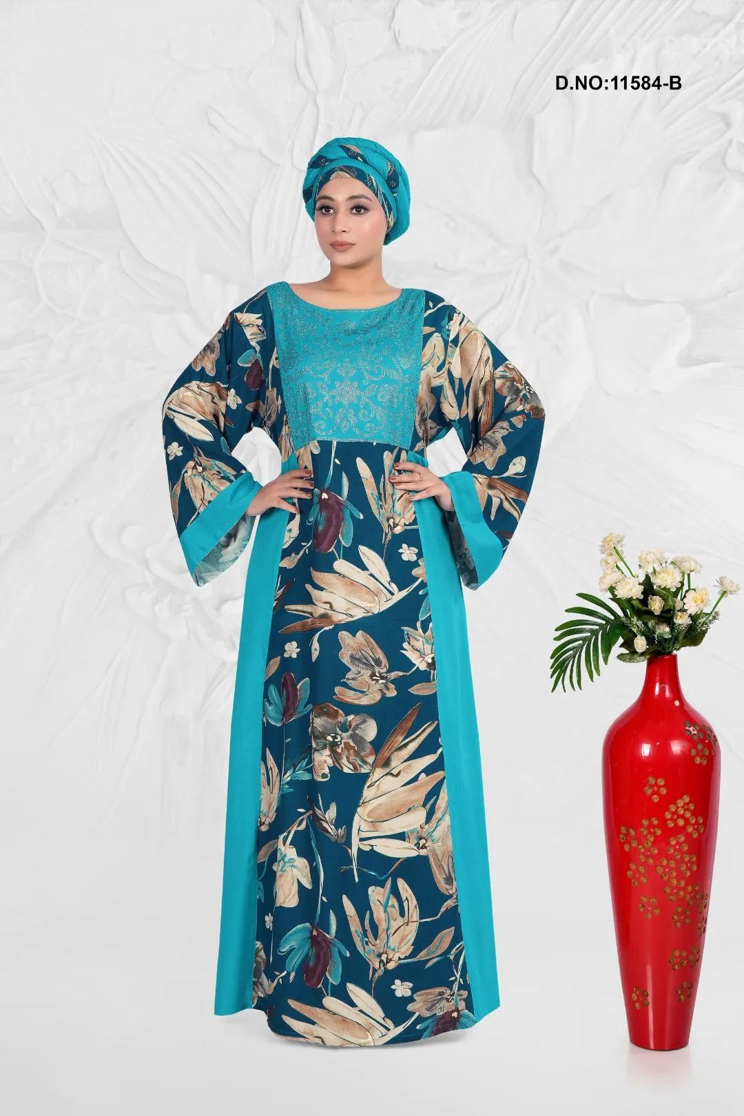 Rayon Kaftan Dress with Embroidered Yoke Panel - غاجي والا إكسبورت Gajiwala Export