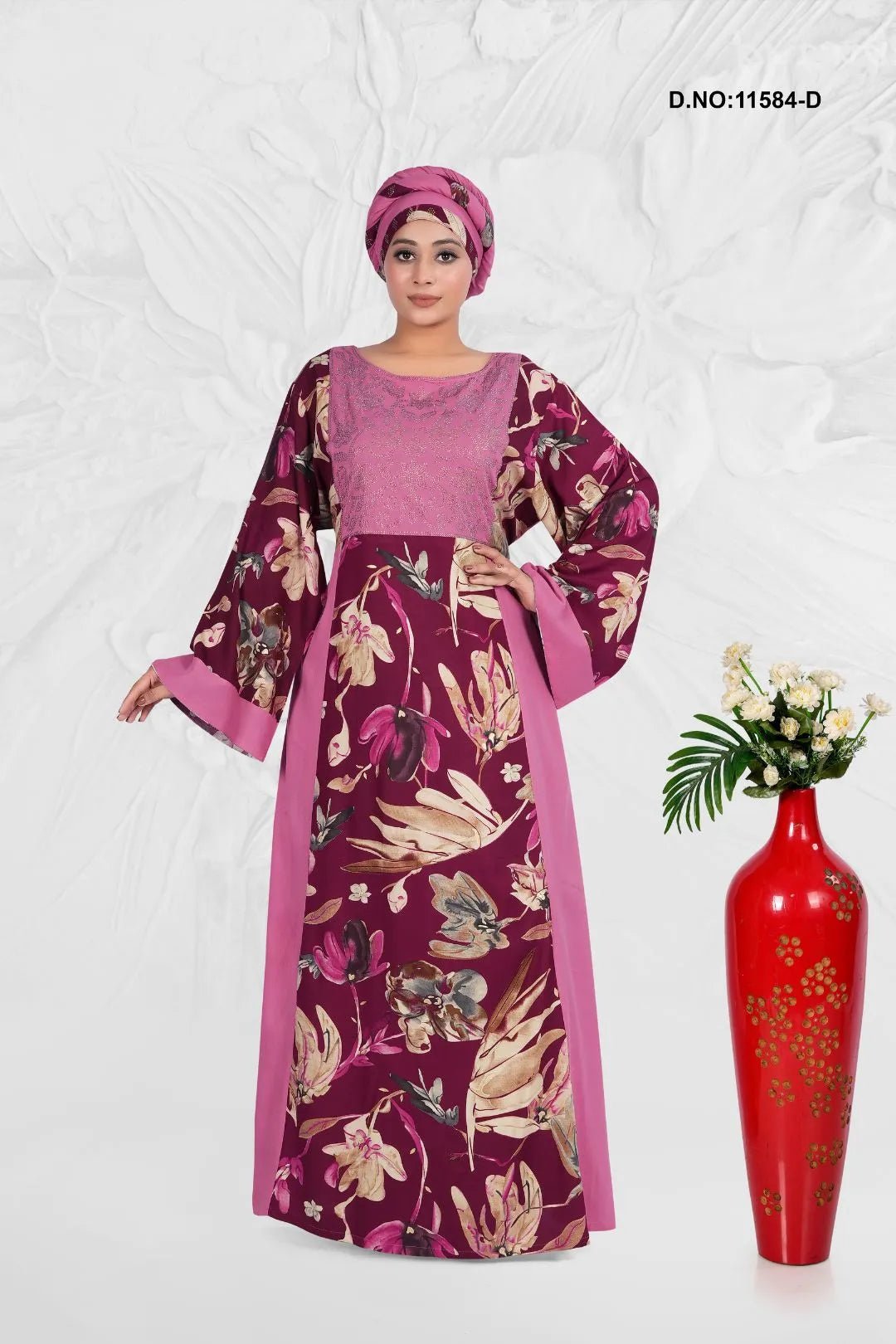 Rayon Kaftan Dress with Embroidered Yoke Panel - غاجي والا إكسبورت Gajiwala Export