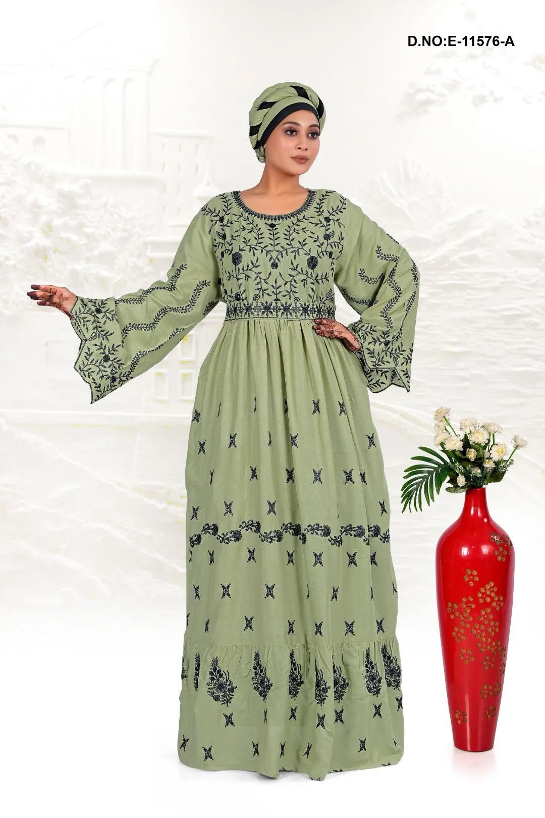 Rayon Kaftan Dress with Intricate Ethnic Print Work - غاجي والا إكسبورت Gajiwala Export