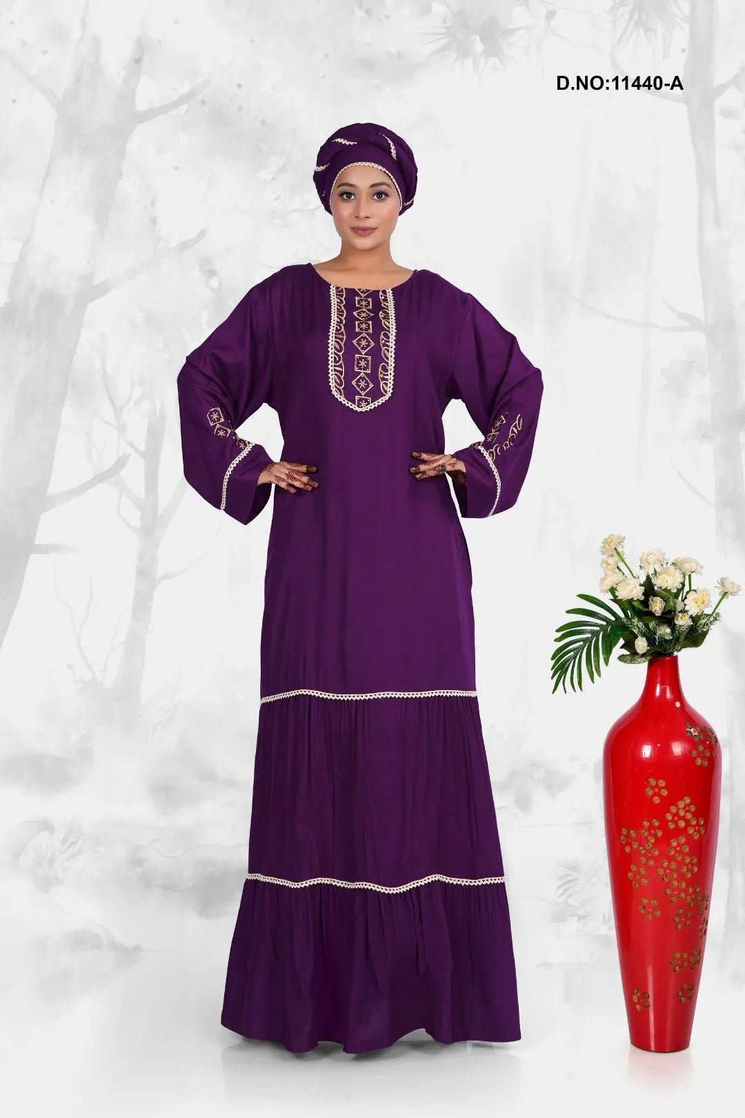 Rayon Kaftan Dress with Traditional Embroidered Neck - غاجي والا إكسبورت Gajiwala Export