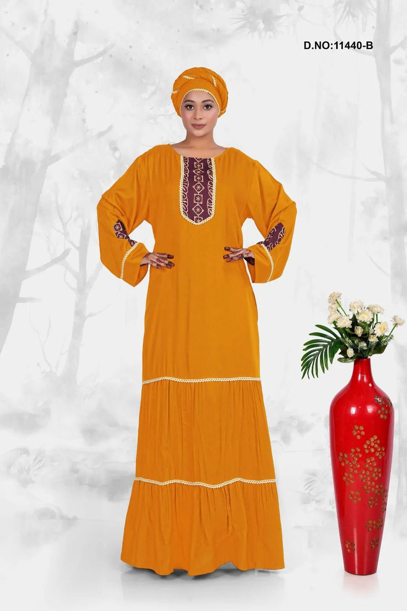 Rayon Kaftan Dress with Traditional Embroidered Neck - غاجي والا إكسبورت Gajiwala Export