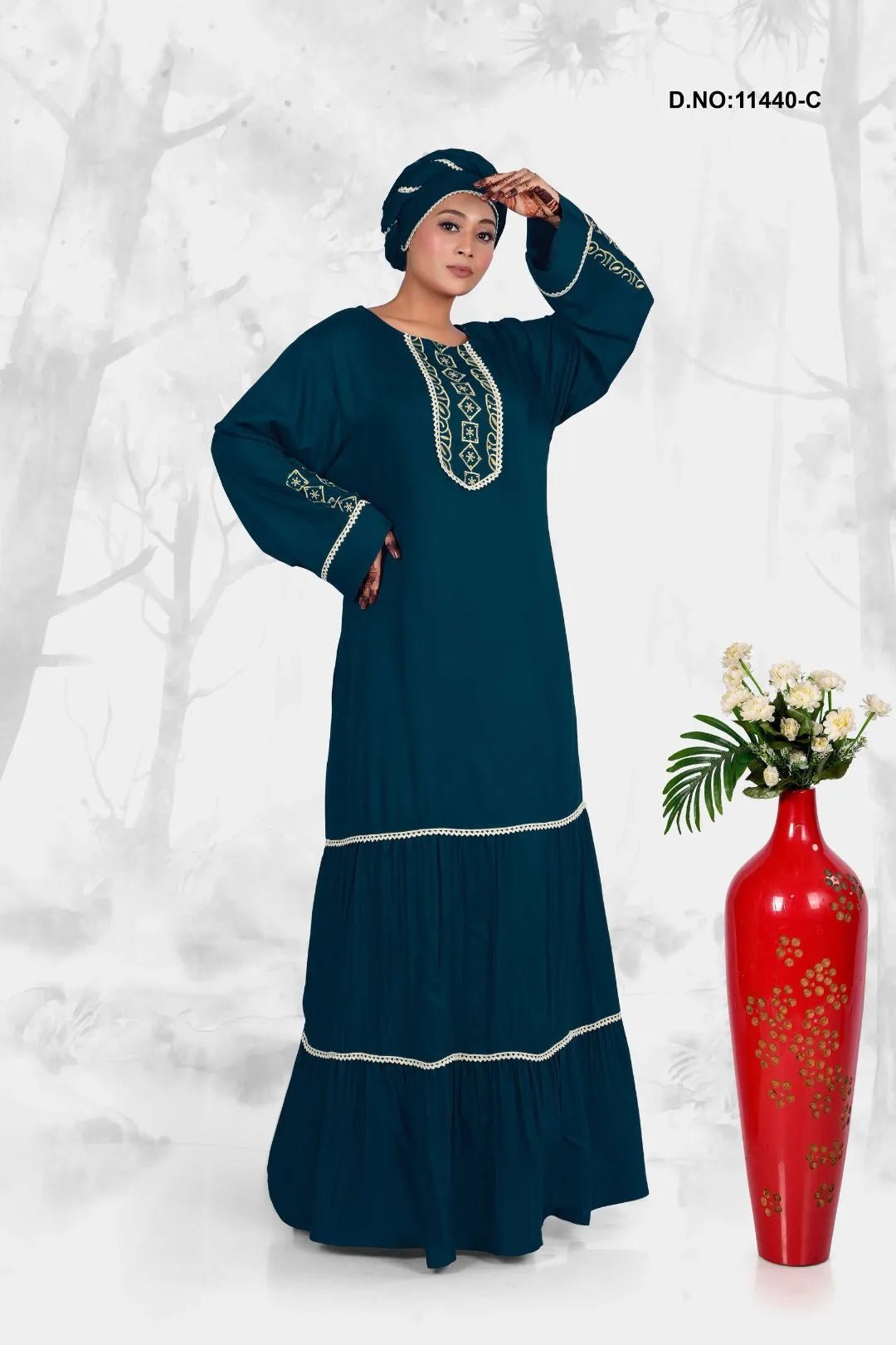 Rayon Kaftan Dress with Traditional Embroidered Neck - غاجي والا إكسبورت Gajiwala Export