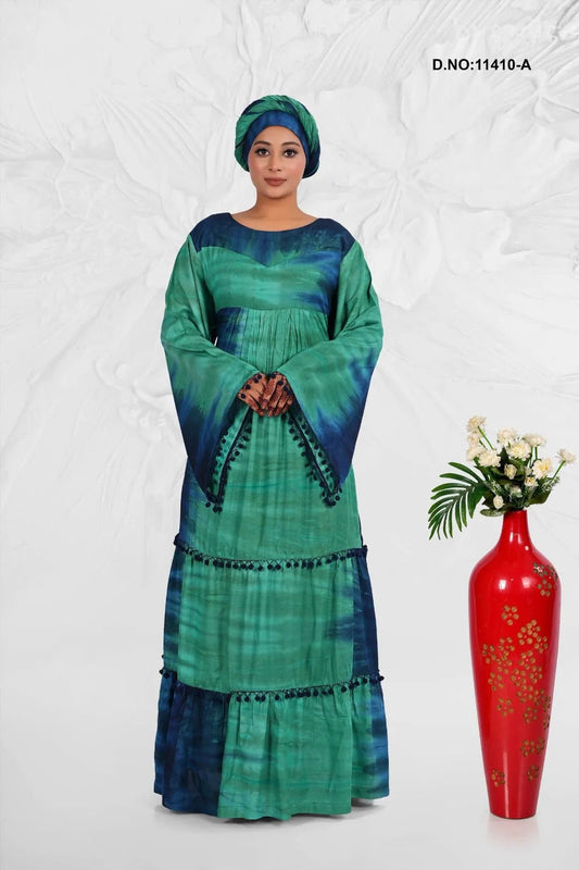 Rayon Kaftan Style Dress with Tie Dye Effect - غاجي والا إكسبورت Gajiwala Export