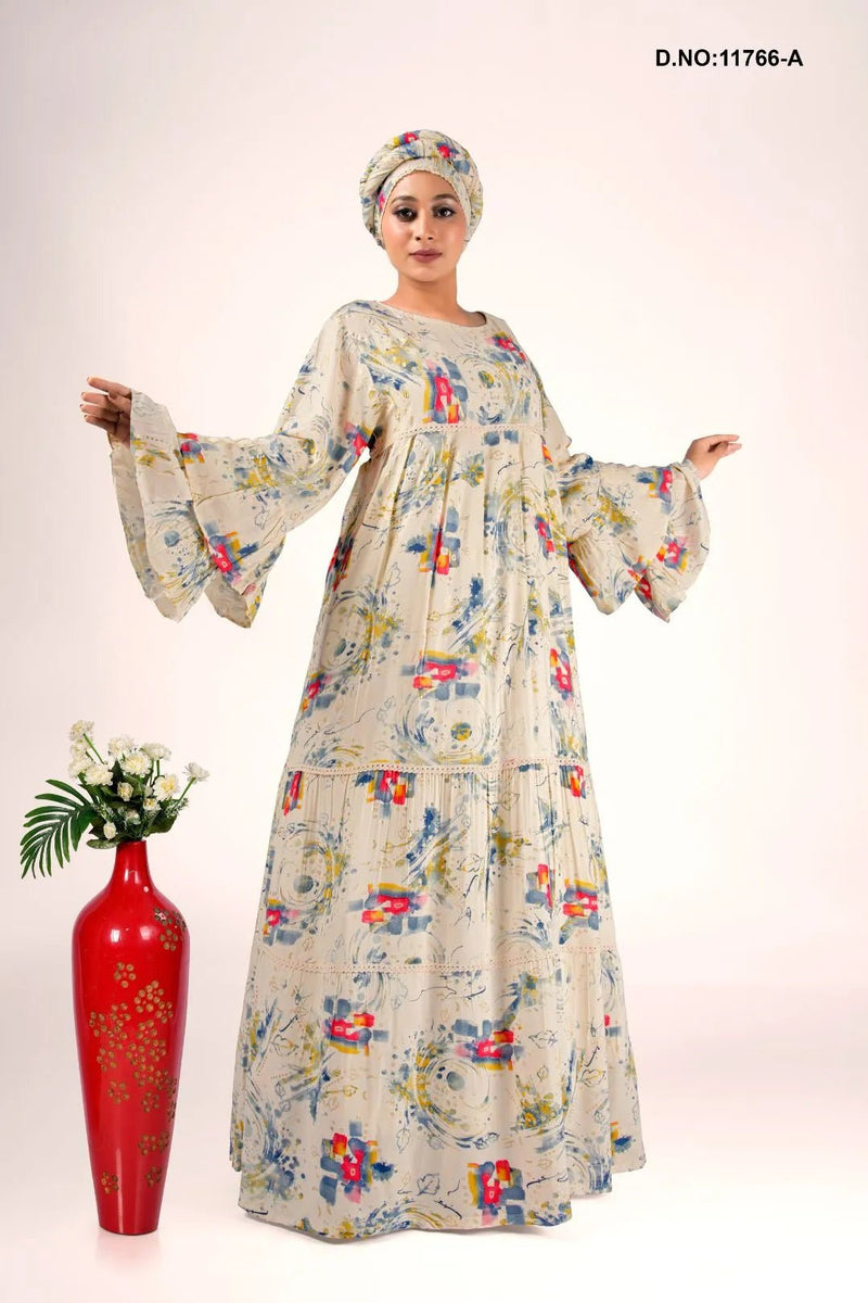 Rayon Kaftan with Artistic Abstract Digital Print - غاجي والا إكسبورت Gajiwala Export