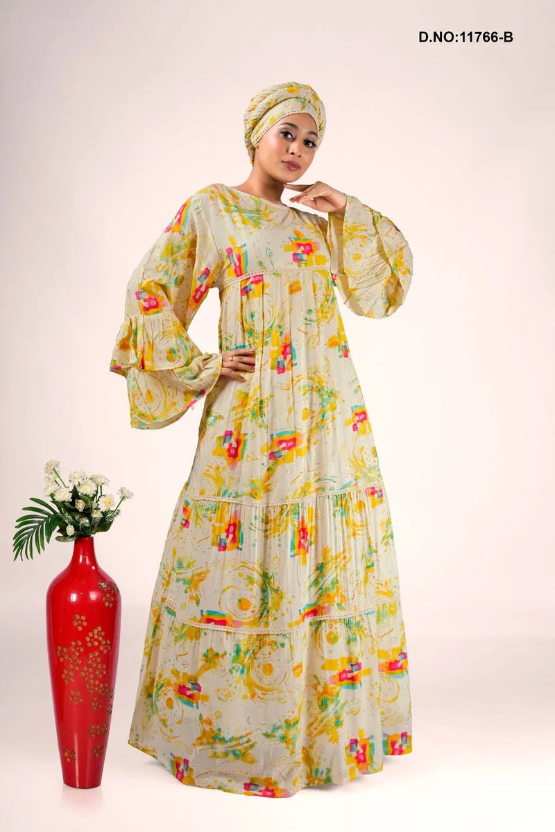 Rayon Kaftan with Artistic Abstract Digital Print - غاجي والا إكسبورت Gajiwala Export