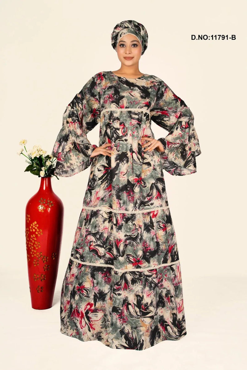 Rayon Kaftan with Artistic Digital Floral Print - غاجي والا إكسبورت Gajiwala Export