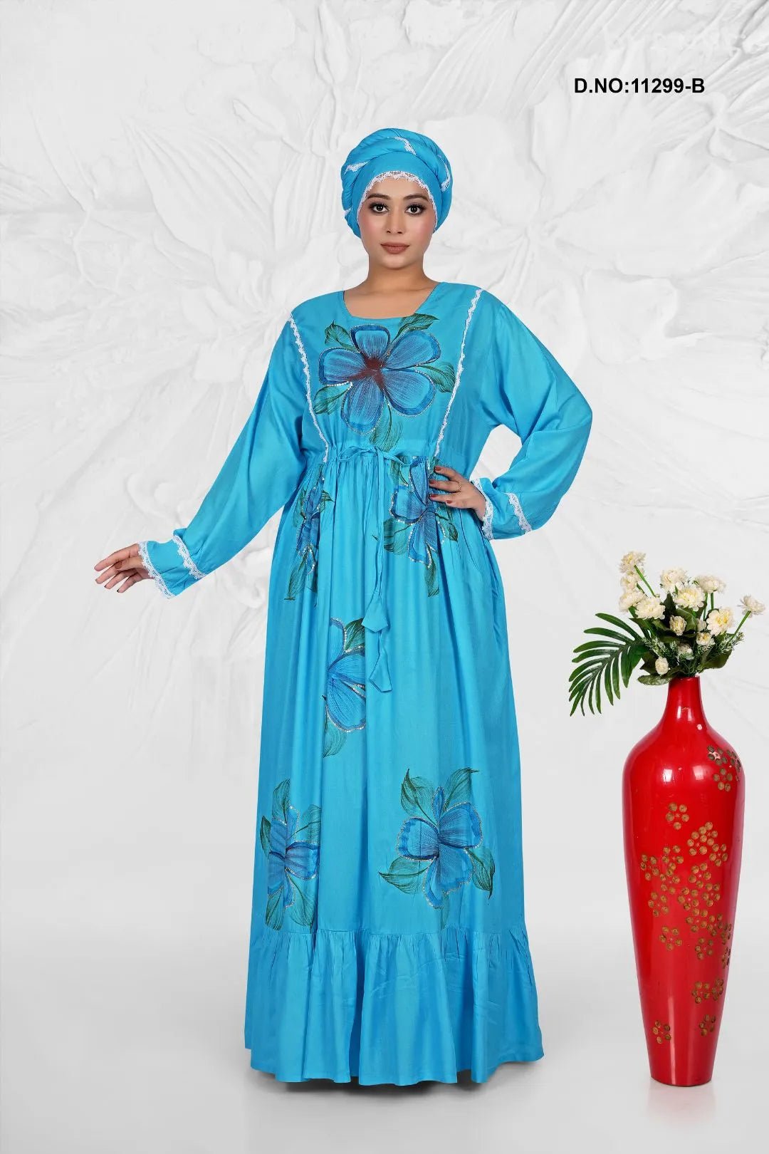 Rayon Kaftan with Artistic Floral Pattern Design - غاجي والا إكسبورت Gajiwala Export