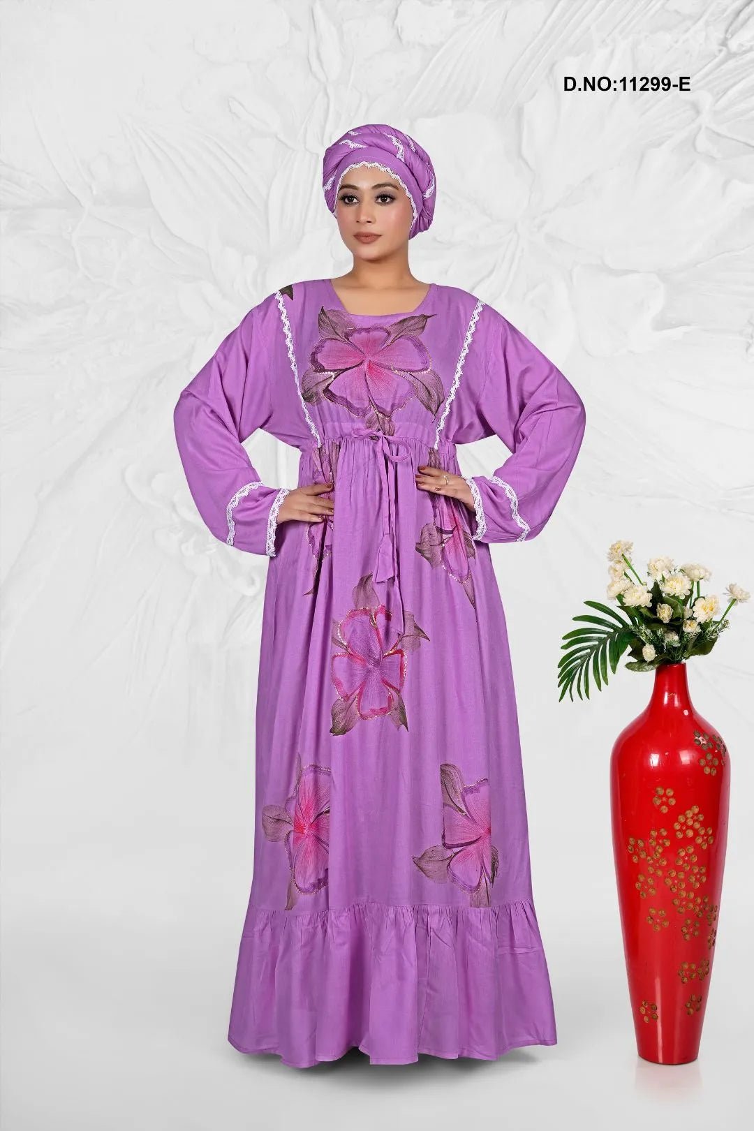 Rayon Kaftan with Artistic Floral Pattern Design - غاجي والا إكسبورت Gajiwala Export