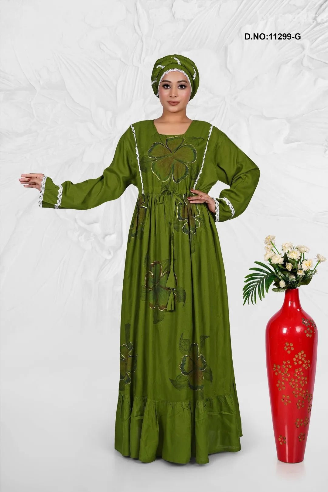 Rayon Kaftan with Artistic Floral Pattern Design - غاجي والا إكسبورت Gajiwala Export
