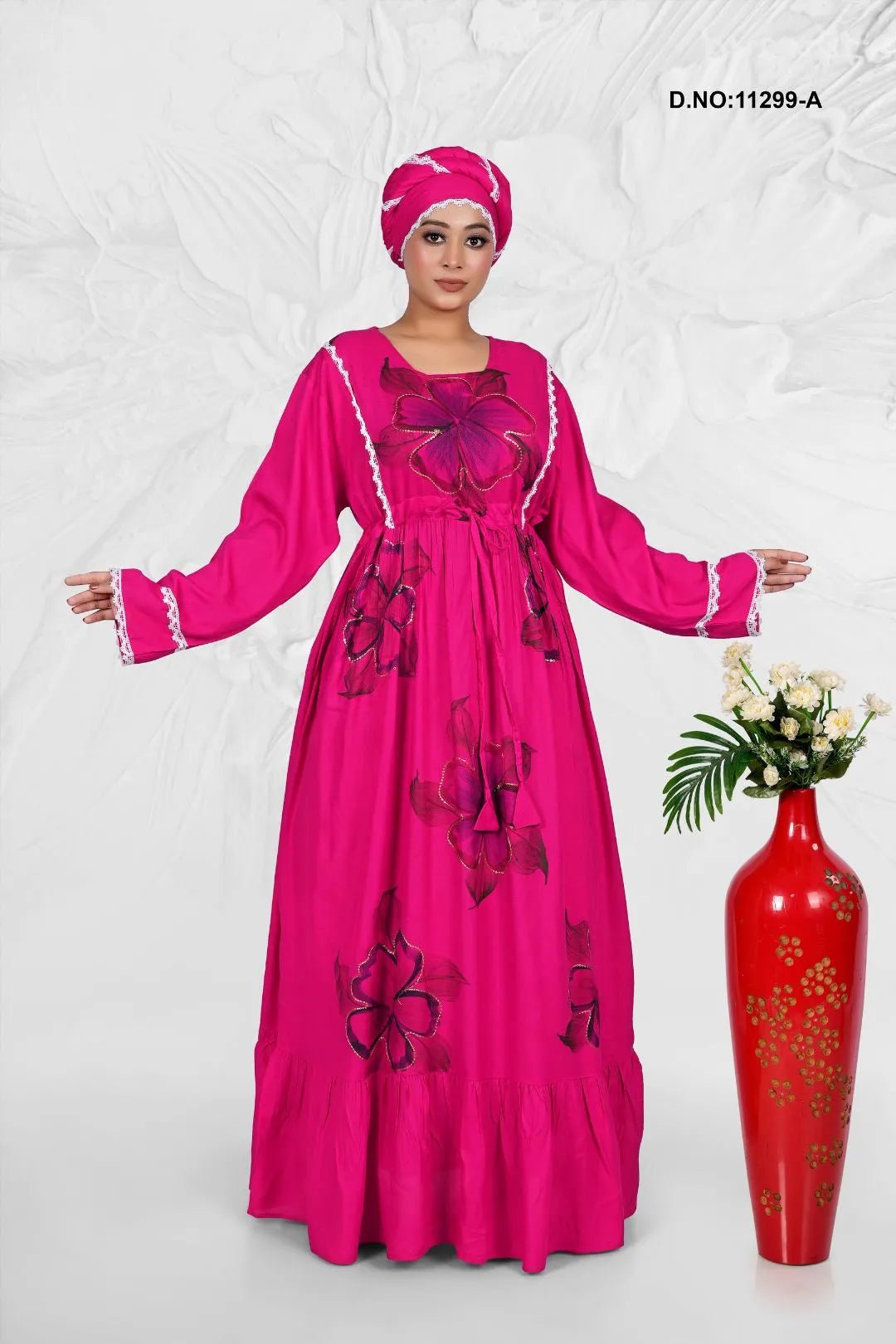Rayon Kaftan with Artistic Floral Pattern Design - غاجي والا إكسبورت Gajiwala Export