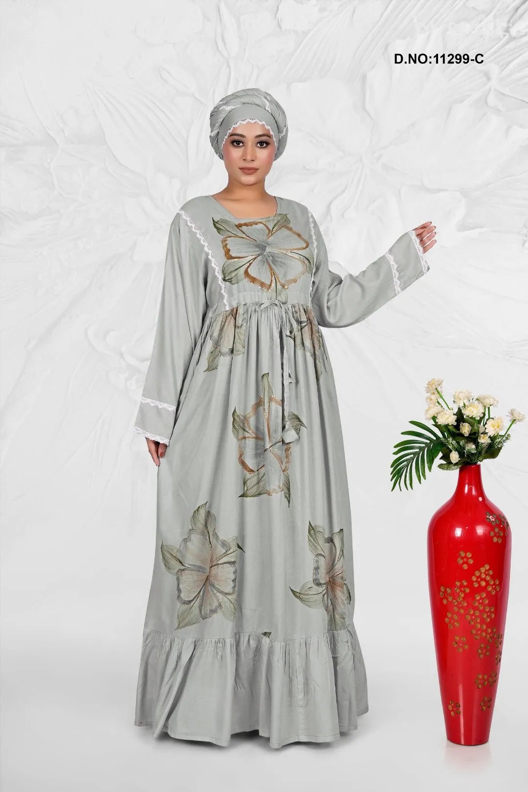 Rayon Kaftan with Artistic Floral Pattern Design - غاجي والا إكسبورت Gajiwala Export