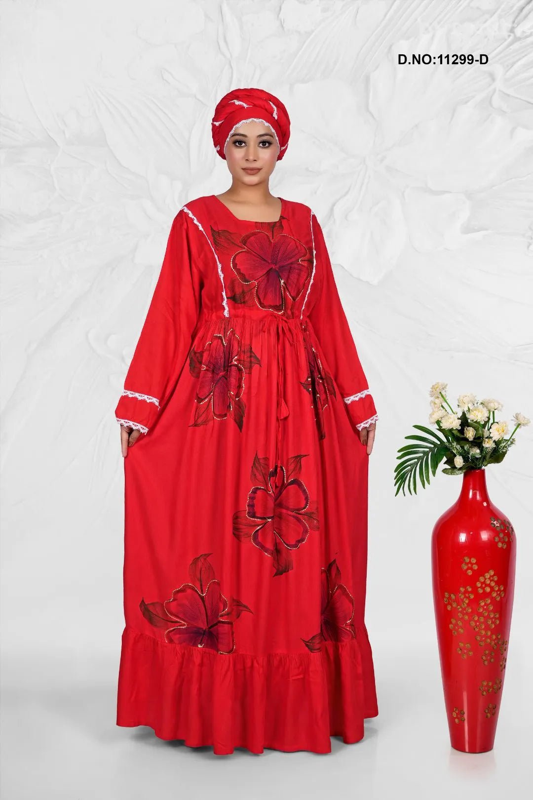 Rayon Kaftan with Artistic Floral Pattern Design - غاجي والا إكسبورت Gajiwala Export