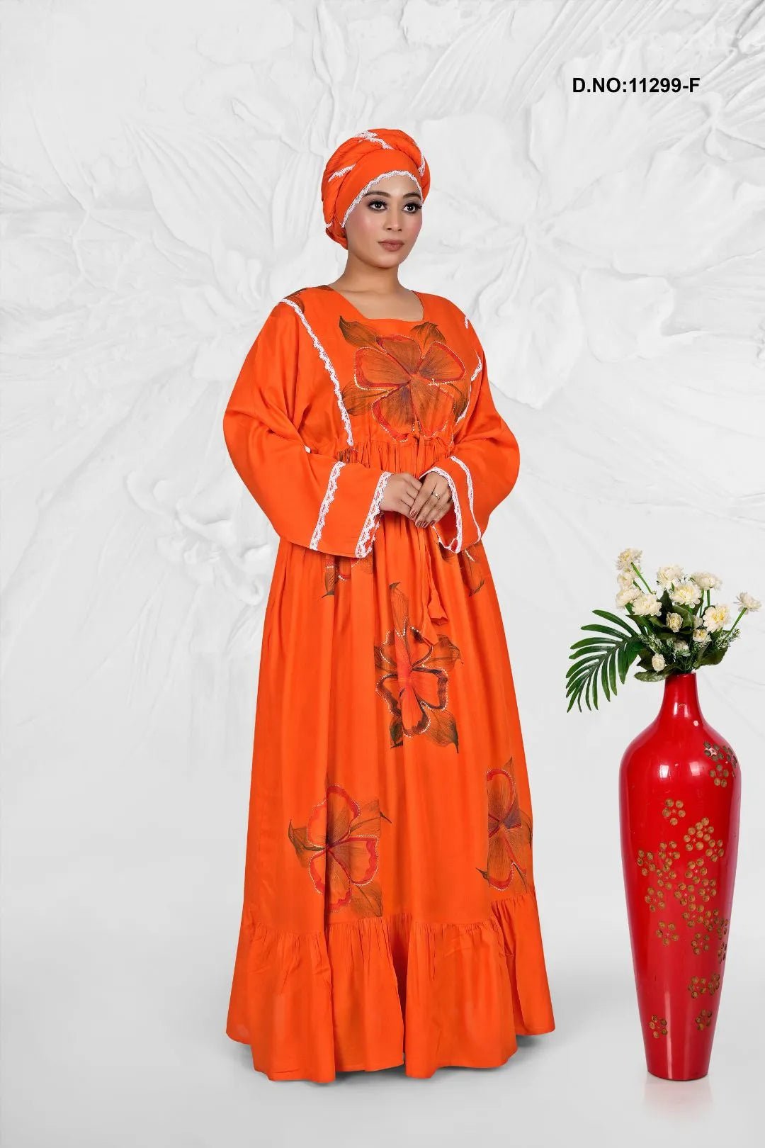 Rayon Kaftan with Artistic Floral Pattern Design - غاجي والا إكسبورت Gajiwala Export