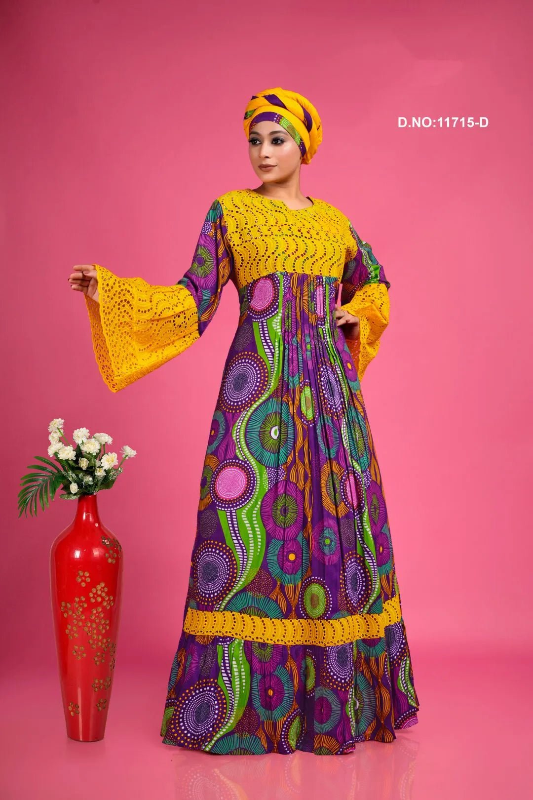 Rayon Kaftan with Schiffli Work & Ethnic Print - غاجي والا إكسبورت Gajiwala Export