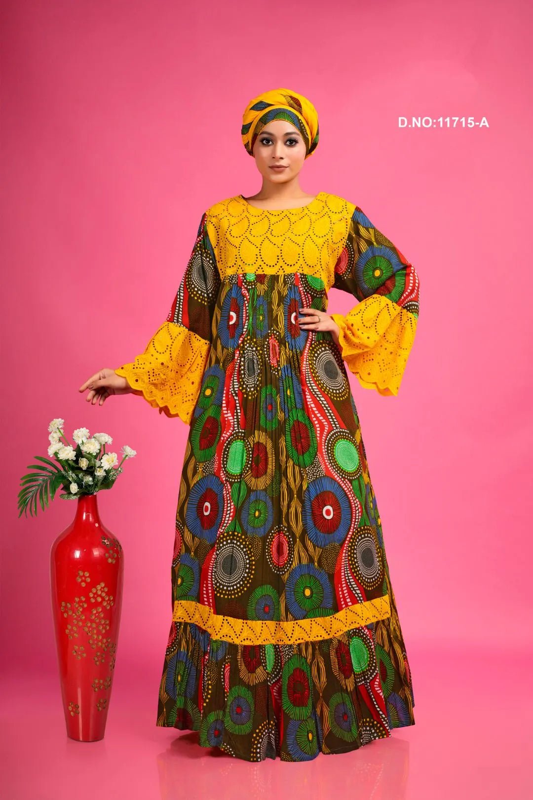 Rayon Kaftan with Schiffli Work & Ethnic Print - غاجي والا إكسبورت Gajiwala Export