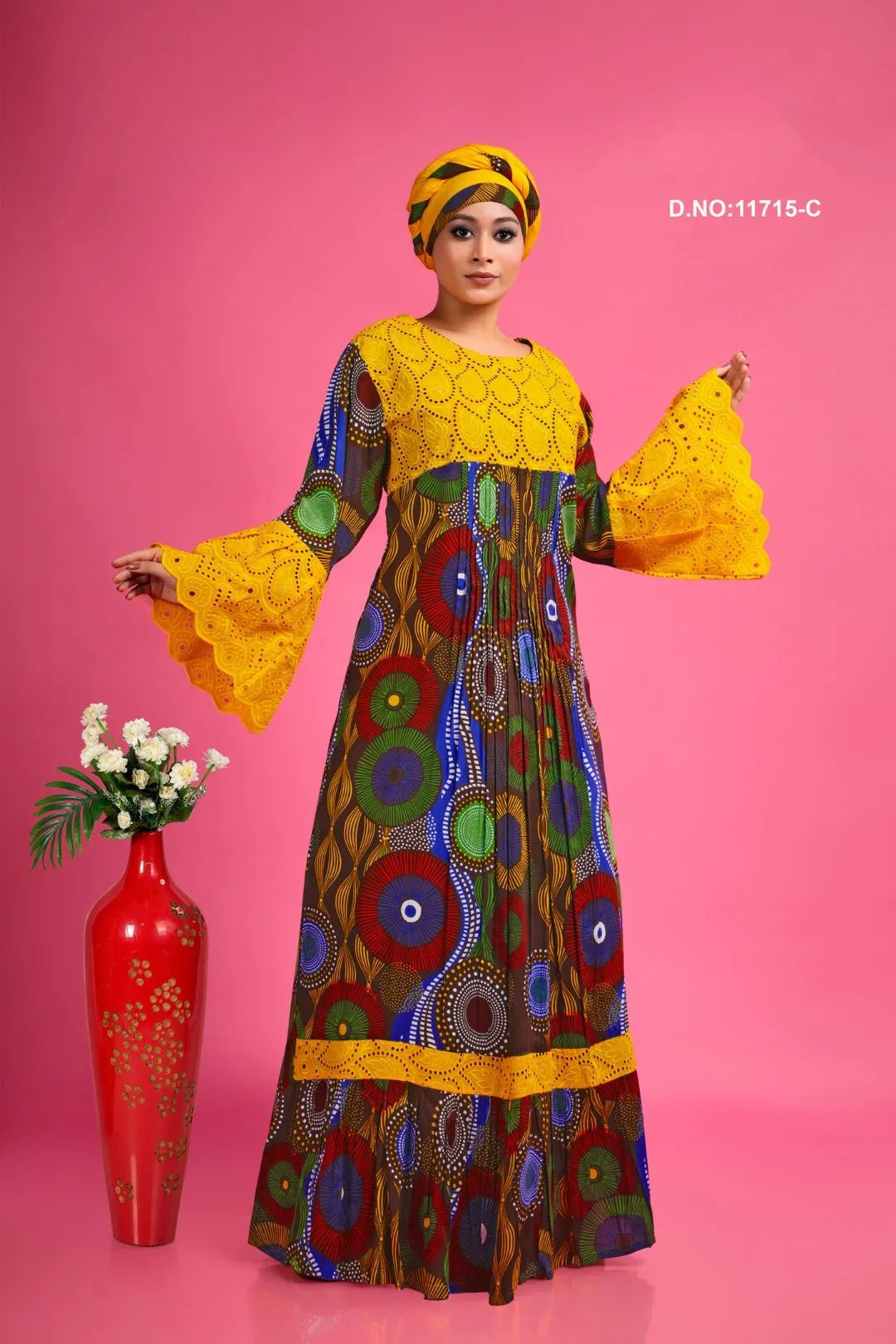 Rayon Kaftan with Schiffli Work & Ethnic Print - غاجي والا إكسبورت Gajiwala Export