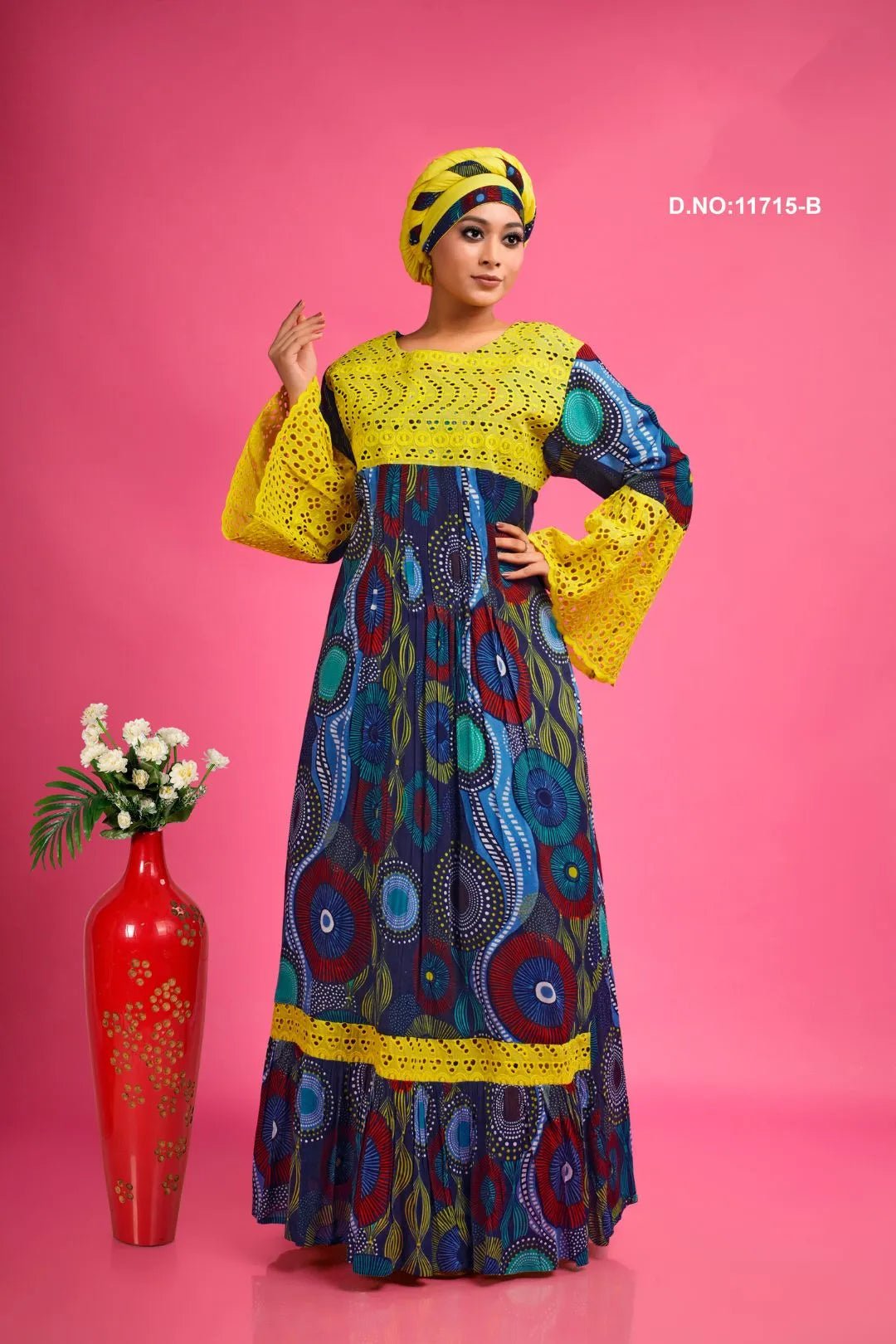 Rayon Kaftan with Schiffli Work & Ethnic Print - غاجي والا إكسبورت Gajiwala Export