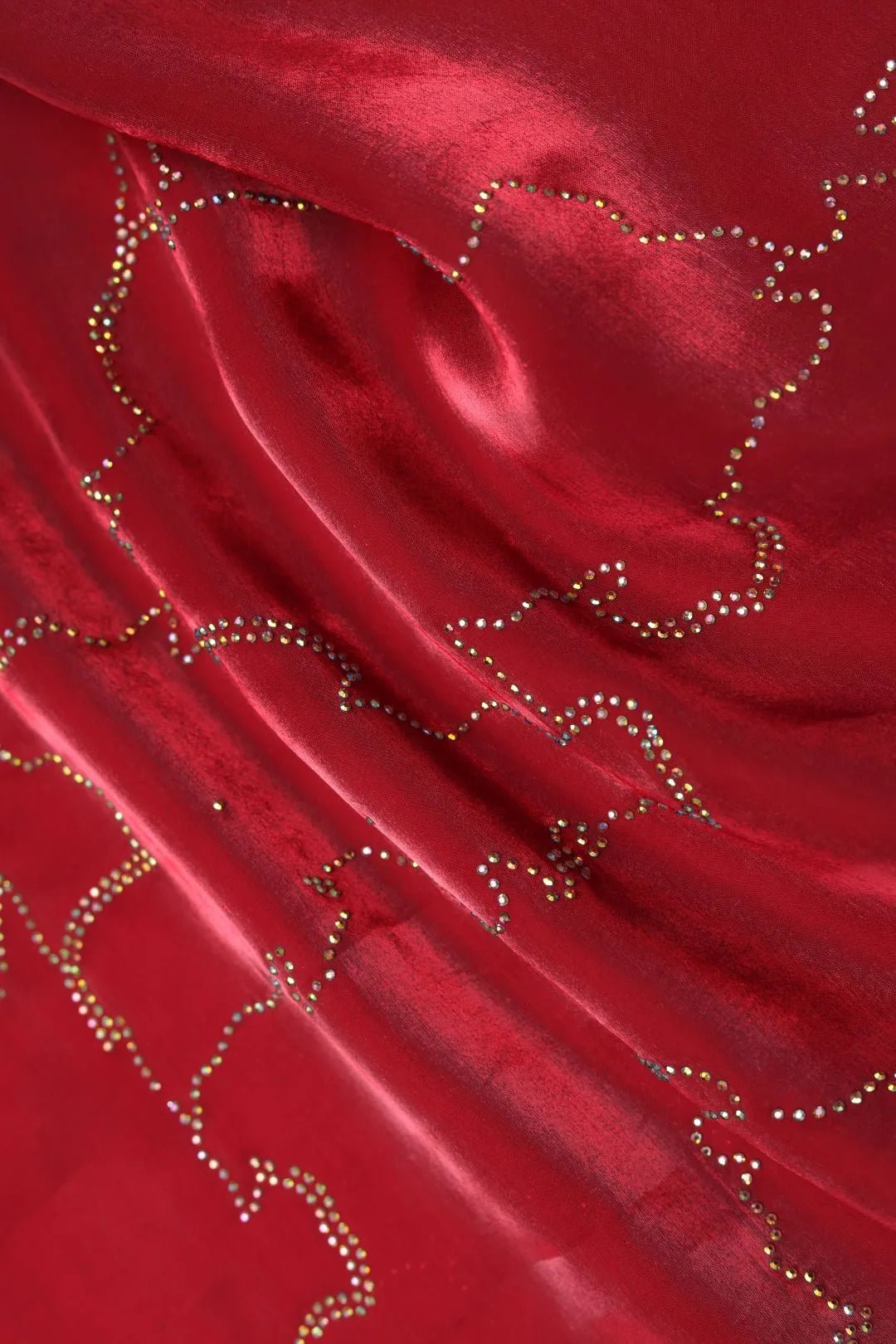 Red Fabric with Abstract White Linear Pattern - غاجي والا إكسبورت Gajiwala Export