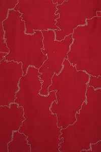 Red Fabric with Abstract White Linear Pattern - غاجي والا إكسبورت Gajiwala Export