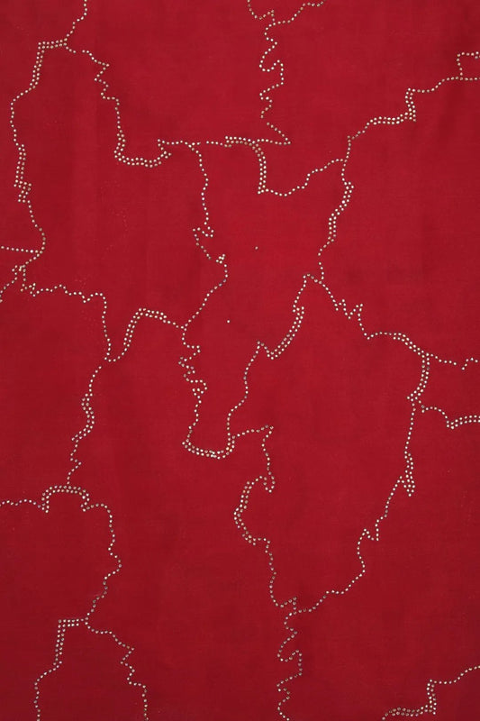 Red Fabric with Abstract White Linear Pattern - غاجي والا إكسبورت Gajiwala Export