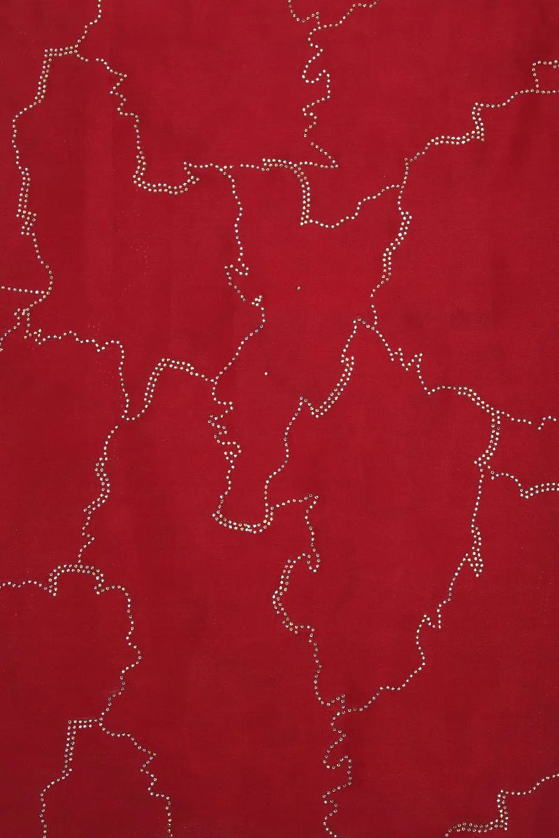 Red Fabric with Abstract White Linear Pattern - غاجي والا إكسبورت Gajiwala Export