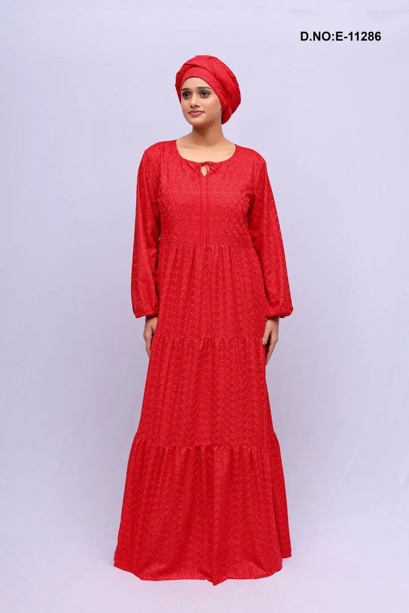 Red Tiered Maxi Kaftan with All - Over Texture - غاجي والا إكسبورت Gajiwala Export