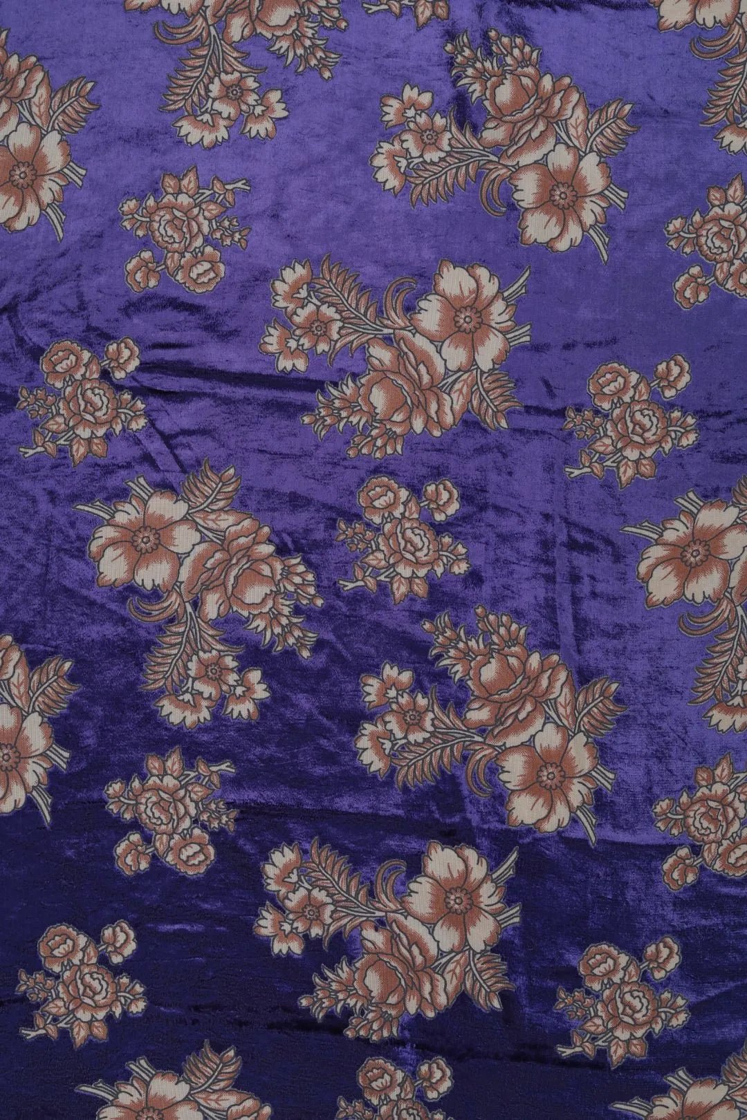 Regal Blue Crushed Velvet with Vintage Floral Print - غاجي والا إكسبورت Gajiwala Export
